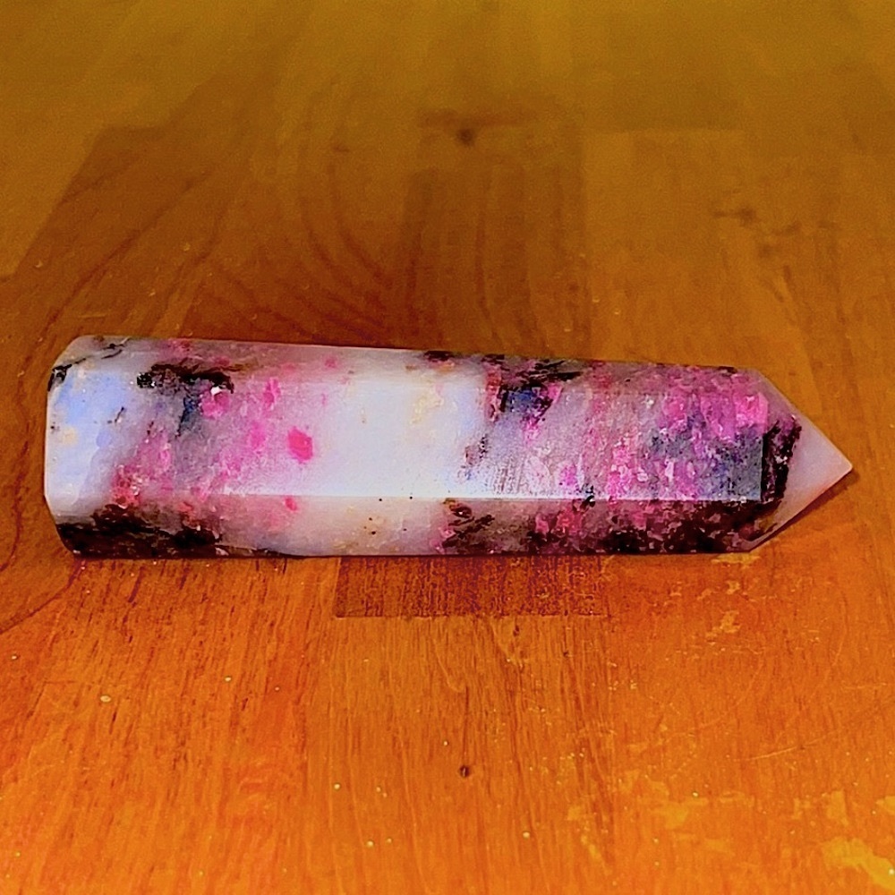 SUPER GEMMY Neon Pink Rhodonite w/Black Tourmaline in Quartz Tower #1 🖤💕 - Picture 10 of 13